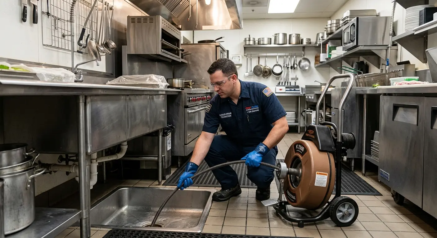 Commercial drain cleaning service in a restaurant kitchen in Suitland