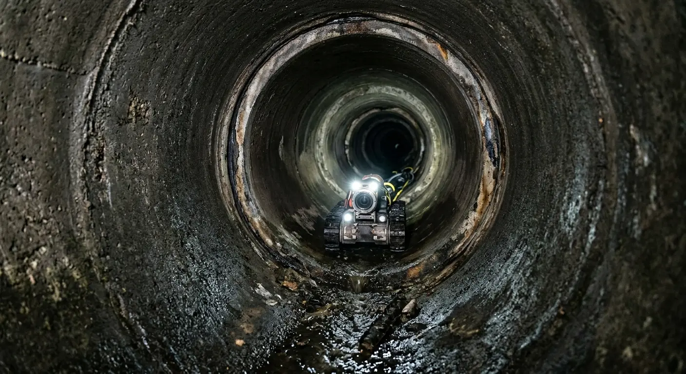 Robotic sewer camera inspecting pipe interior for Sewer Line Repair in Suitland